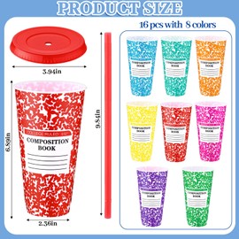 Yungyan 32 Pcs Back to School Gifts Bulk 24oz Plastic Cups with Lids and Straws Composition Book Keychains Teacher Appreciation Tumblers Thank You Gifts for Teacher Classroom First Day of School