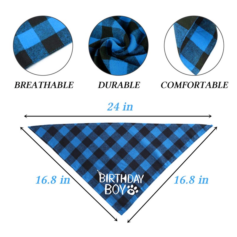 STMK Dog Birthday Bandana, Dog Birthday Boy Bandana Plaid Triangle