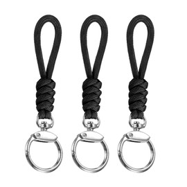 LUMLLSAJI Paracord Lanyards - 3 Pcs Braided Necklace Key Chains Straps with Clasp Adjustable Length for ID Badges Holders Keys Wallets - 5 Inches - Black