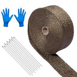 Basaltfaser Auspuffband, 10M Fiberglas Auspuffband, Thermoband Krümmerband mit 10Pcs Kabelbinder und Handschuhe, Auto Thermoband, Auspuffband Auspuff Bandage, für Auto Fächerkrümmer, Titan Gold