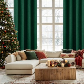 MIULEE Linen Textured 100% Blackout Curtains for Bedroom 84 Inches Long Emerald Green Thermal Insulated Black Out Curtains/Draperies with White Liner for Living Room/Nursery, Grommet Top, 2 Panels