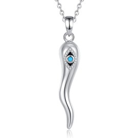 INFUSEU Silver Italian Horn Necklace Evil Eye Protection Jewelry for Women Men Cornicello Pendant Chili Pepper Blue Turquoise Dainty Charm Good Luck Lucky Gifts