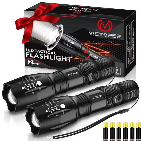 Victoper LED Flashlight 2 Pack, Bright Tactical Torch High Lumens