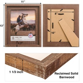 Rustic Barnwood Picture Frames 8x10 - Set of 2 - Natural Reclaimed Wood Real Glass - Handcrafted Vintage Distressed, 1 3/4" Frame Width