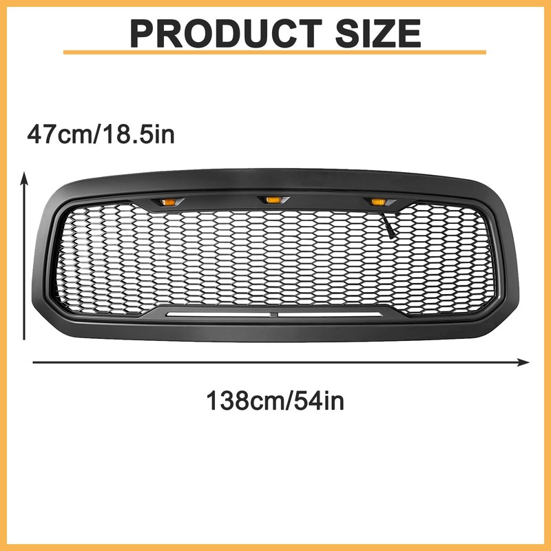 DIBON AUTO Front Honeycomb Grill for Dodge Ram 1500 2013-2018