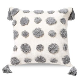 PLWORLD Boho Gray Throw Pillow Cover 18x18 Inch with Tassels, Grey Pom Pom Tufted Decorative Cream Chenille Fabric Accent Textured Cushion Case for Bed Couch, 1 PC Cover Only No Insert
