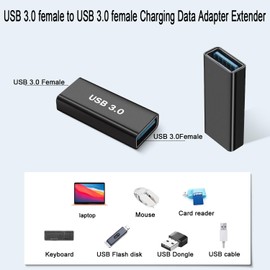 QIANRENON USB 3.0 Female to USB 3.0 Female Adapter Coupler USB 3.0 Charging Data Connection Extender Socket 5Gbps/10Gbps 5V 3A, Al Alloy Shell, for Laptop Tablet USB Drive, Pack of 2
