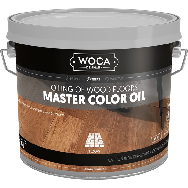 WOCA Denmark – Master Color Oil – Plant Based Oil Penetrating Stain and Finish for Wood Furniture, Floors, Trim and Cabinets – 2.5L – White