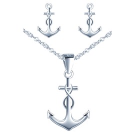 Yumilok Women's Necklace Earrings Jewellery Set 925 Sterling Silver Star with Infinity Symbol Infinity Anchor Pendant for Women Children, Sterling Silver, Cubic Zirconia