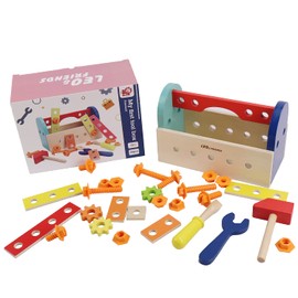 Leo & Friends My First Tool Box Kit with 28 Wooden Pieces - Ages 3+ Educational Toy - Non-Toxic Wooden Kids Toy - Christmas Birthday Toddler Learning Toys