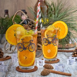 Greenline Goods - Bicycle Beer Glasses (Set of 2) |16 oz Drinkware with Colorful Cyclist Designs | Premium Decorative Glassware | Unique Gifts for Cyclists & Bike Riders [Navy]