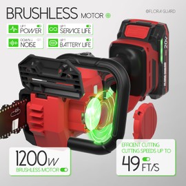 FLORA GUARD 12-Inch Chainsaw Compatible for Dewalt 20V Battery (Without Battery, Tool Only) 1200W Brushless Motor, 49FT/S High Speed Cordless Electric Chainsaw with Auto Lubrication and Braking