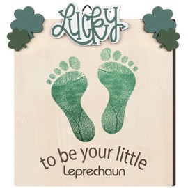 Beeveer Baby's First DIY Footprint Art Wooden Milestone Card Keepsake Little Boo Sign Nursery Decorative Ornaments for Baby Shower Newborn Photoshoot Prop(Ireland Shamrock)