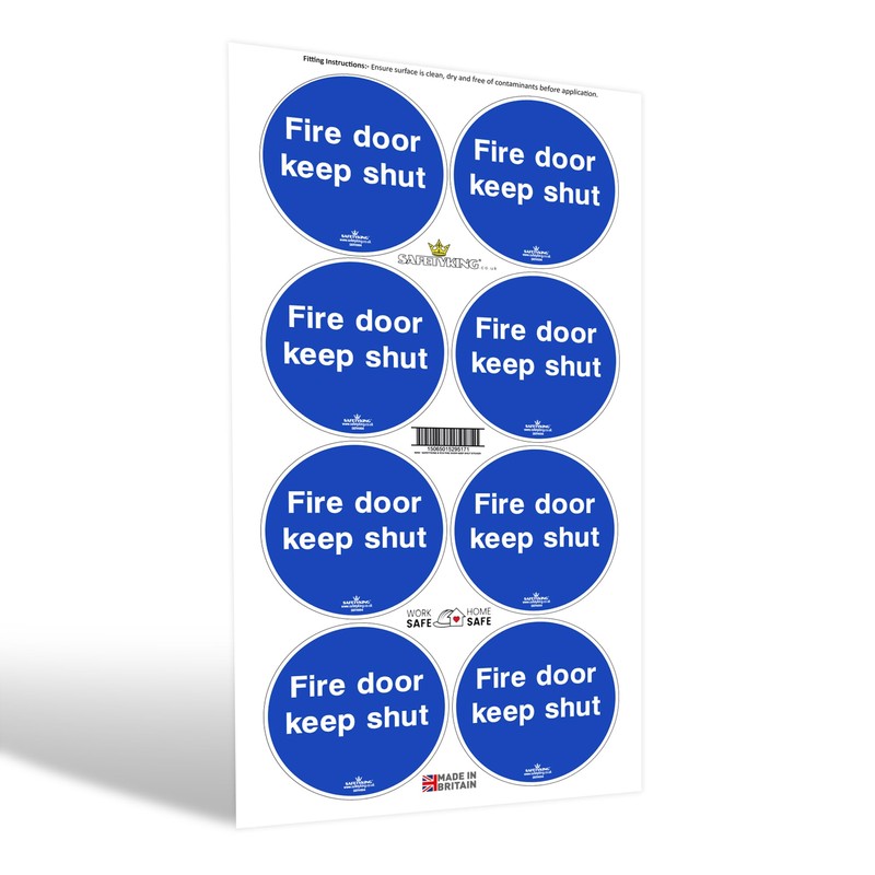 SAFETYKING® 8 x Fire Door Keep Shut Stickers 78mm Diameter