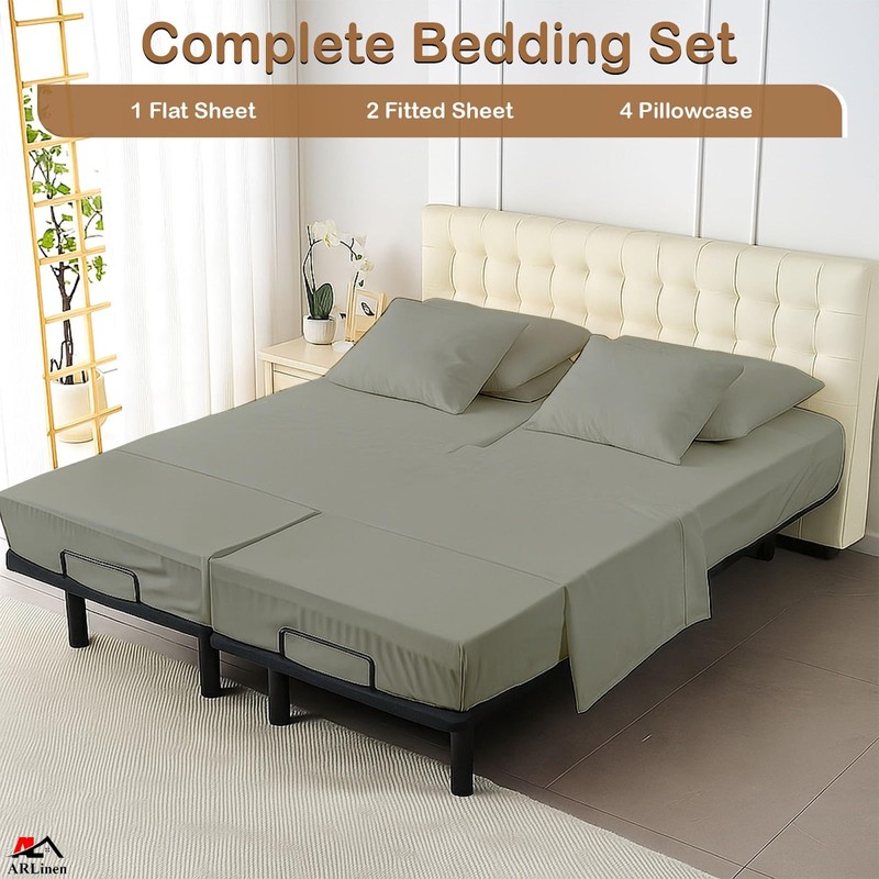 ARlinen Split King Sheet Set - 7 Piece 100% Egyptian