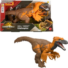 Mattel Jurassic World: The Rebirth Wild Roar Utahraptor Dinosaur Toy with Controllable Bite Attack in Multiple Directions and Roar Sound, Movable, Play Options, JGC80