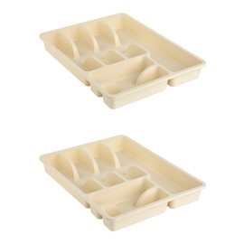 Engelland 2 x Cutlery Trays 6 Compartments Plastic BPA Free Beige 38 x 29 x 5 cm