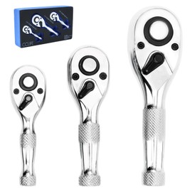 CCLIFE Reversible Ratchet Set Mini Ratchet 3-Piece 1/2 1/4 3/8 Inch Fine-Toothed Ratchet with 72 Teeth Made of CrV Steel