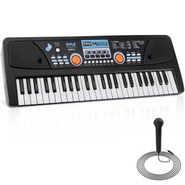 Pyle Electric Keyboard Piano 49 Keys - Portable Digital Musical Karaoke Piano Keyboard - 8 Rhythms 16 Tones, Stereo Speakers, Rechargeable Battery - Wired Microphone - Beginners Kids Adult