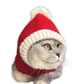 DELIFUR Funny Christmas Dog Hat with Pompon Crocheted Snood Dog Hat Red Warm Winter Dog Hat Knit Snood Head Wear for Pets & Women & Man(Red,M)