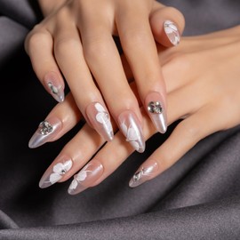 French Tip Press On Nails- Almond Press On Nails, Medium Glue On Nails with Nail Glue, Handmade Press on Nails,Long Press On Nails Stick Sets Kit for Women Art Accessories-French nails Pink 03S