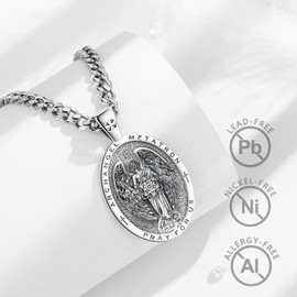 EUDORA Archangel Saint Metatron Cube Necklace for Men Women S925 Sterling Silver, Mens Guardian Archangel ST Metatron Amulet Medal Pendant Religious Jewelry Gifts for Womens Men, 22+2inch
