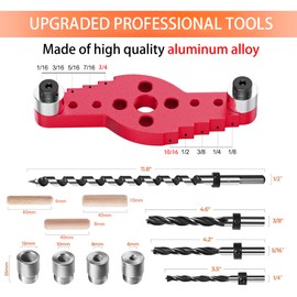 Dowel Jig Kit for Floating Shelf Bracket(& 1/2" x 11.8" Drill Bit), Self-Centering Scriber(& 1/4", 5/16", 3/8" Drill Bit),Drill Guide for Hidden Shelf Brackets & Mantels,Centering Hole Drill(Red)