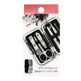 Velvet Silky 6-Piece Nail Clipper Set Portable Nail Clipper, Slanted Clipper, Ear Pick, Tweezers, Cuticle Pusher, Case 2ea
