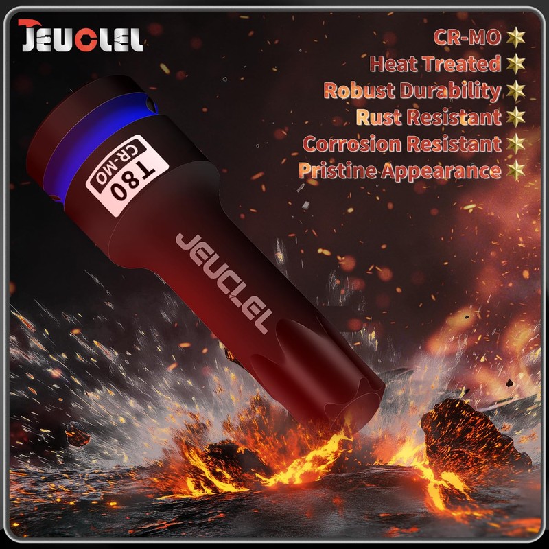 JEUCLEL T80 Torx Bit Socket, 1/2" Drive Torx Star 6
