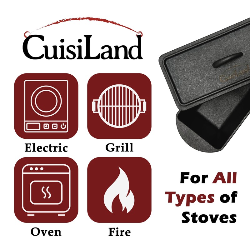 Cuisiland Rectangular Cast Iron Bread Loaf Pan, Heavy Duty 11x4.75x4,25"