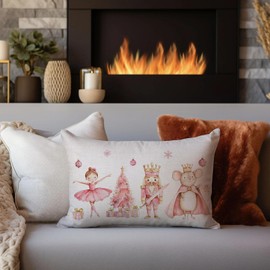 AOFANGGO Christmas Pillow Cover 12x20 Pink Throw Pillow Case Winter Holiday Decorative Xmas Cushion Cover Outdoor Farmhouse,Living Room Couch Sofa Home Décor Lumbar