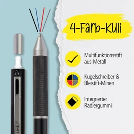 Online Multipen 4-in-1 | Ballpoint Pen & Pencil | Multifunctional Pen | 3 Ballpoint Pen Refills in Blue, Black and Red | Mechanical Pencil Lead | Includes Rubber