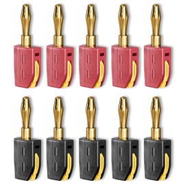 Cleqee 4mm Banana Plug, High Current Quick Connect, No Soldering Required, 10pcs Gold Plated Banana Connectors Speaker Cable Connectors for Multimeter Electrical Test 32A (Red Black 2 Colors)