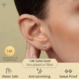 MAX + STONE 14k Yellow Gold Earrings for Women & Men with Genuine Round Crystal | Cubic Zirconia Earrings Studs with Gold Earring Backs | 0.5 Carats total |