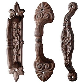 Esschert Design Pack of 2 Long Assorted Cast Iron Door Handles - 5.3cm x 6.4cm x 24cm