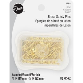 Dritz Brass, 3/4" and 7/8", 80 Count Safety Pins
