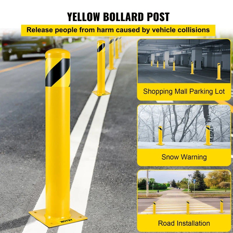 Safety Bollard 36-Inch Height 5.5-Inch Diameter Yellow Metal Traffic Barrier