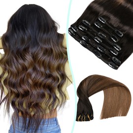 VINBAO Clip in Hair Extensions Human Hair Thick End Double Weft Silky Straight Hair Extensions Human Hair Clip in Human Hair Extensions 14 Inch 100 Gram 6Pcs(CLIP#1BT4-14Inch)