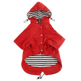 Morezi Dog Raincoat with Zip and Reflective Buttons, Adjustable Drawstring, Removable Hood, Rain and Waterproof, Keeps Your Dog Clean and Tidy, Red, XS