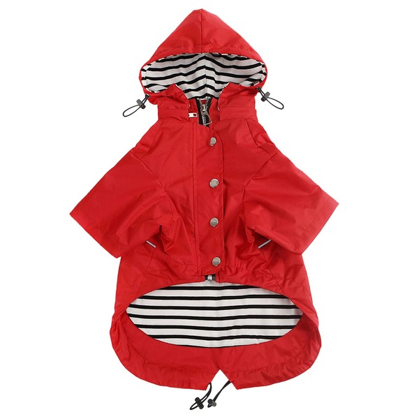 Morezi Dog Raincoat with Zip and Reflective Buttons, Adjustable Drawstring,