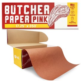Made in USA | Bulk Value 17.25 in x 350 ft (4200 in) Reli. Pink Butcher Paper w/Dispenser Box | Serrated Cutting Blade | Food Grade Kraft Butcher Paper for Smoking Meat | Unwaxed, Meat Wrapping