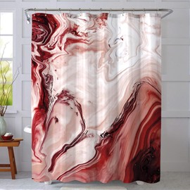 Mabssor - Cortina de ducha roja y blanca, moderno juego de cortinas de baño de mármol con ganchos, tela impermeable para decoración del hogar, 72 x 72 pulgadas