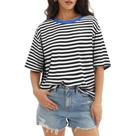 ATHMILE Women's Oversized T Shirts Striped Short Sleeve Crewneck Summer Tops Casual Loose Basic Tee Shirts 2025 Beach
