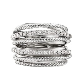 QUSIIOSLK 925 Sterling Silver Multi-Row Twist Criss Cross Ring Entwined Rhodium Plated AAA Cubic Zirconia CZ Eternity Wedding Band Rings Jewelry Gift for Women Size 6-10 (Size-8)