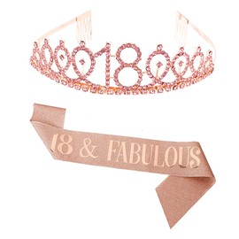 18th Crystal Birthday Tiara Tiara Tiara with Hair Comb with Birthday Sash Princess Crowns Hair Accessories for Girls Birthday Party, Crystal, Crystal