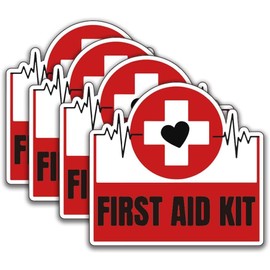 Cute First Aid Stickers (Set of 4) - 4 Inches, Strong Adhesive, Durable & Waterproof - Perfect for Personal First Aid Kits, Emergency Supplies, and Medical Alerts
