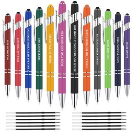 AUAUY Ballpoint Pens, 2-in-1 Soft Touch Pens, 12 Retractable Ballpoint Pens with 12 Refills, Funny Pens for Colleagues, Desk, Employees, Graduation, Anniversary, Office