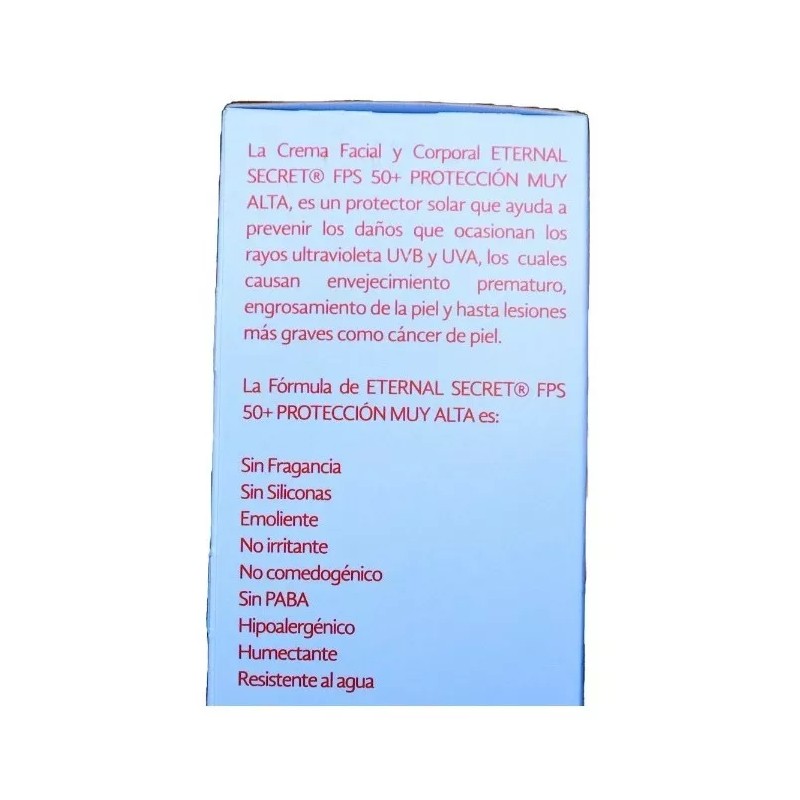 Eternal secret fps 50+ Bloqueador Solar Facial Piel Sensible Eternal