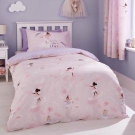 Catherine Lansfield Dancing Fairies Reversible Single Duvet Cover Set with Pillowcase Pink
