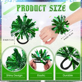Shappy 24 Pcs 2 Color Mini Pom Poms Hair Ropes for Cheerleading 4 Inch Elastic Cheering Ponytail Holder Cheer Party Gifts(Green)